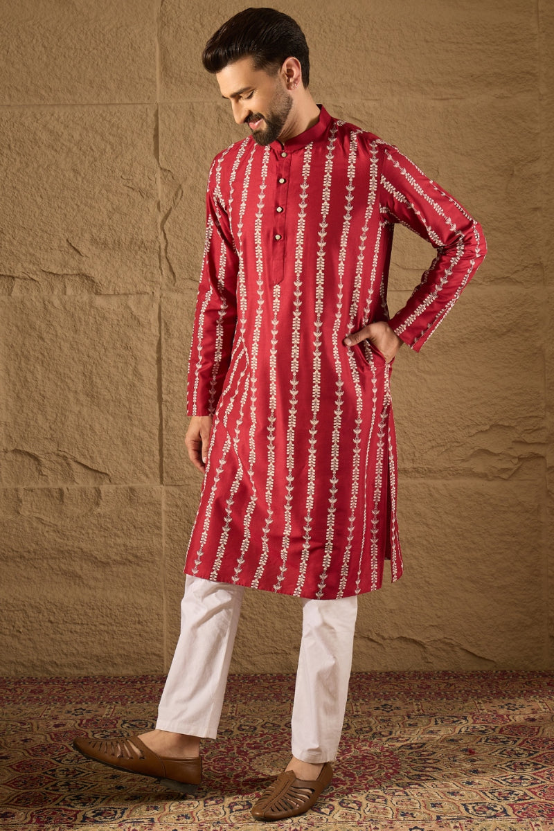 Maroon Viscose Rayon Ethnic Motifs Printed Straight Kurta HOPMKU1278 |