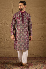 Purple Silk Printed Straight Kurta MKU1279