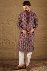 Purple Silk Floral Printed Straight Kurta HOPMKU1279