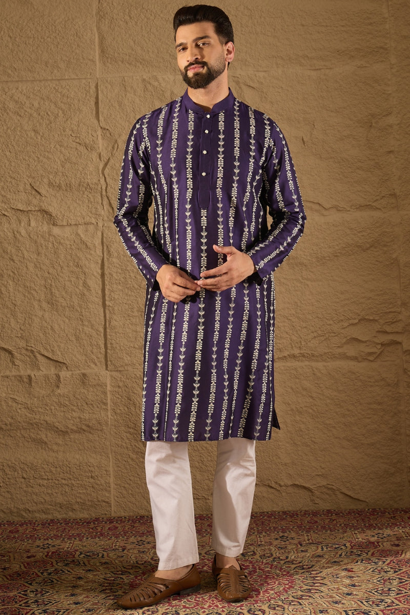 Purple Viscose Rayon Ethnic Motifs Printed Straight Kurta MKU1280