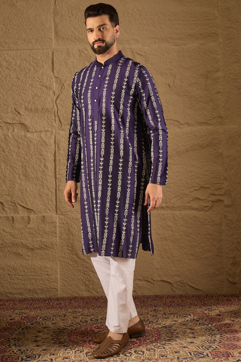 Purple Viscose Rayon Ethnic Motifs Printed Straight Kurta MKU1280