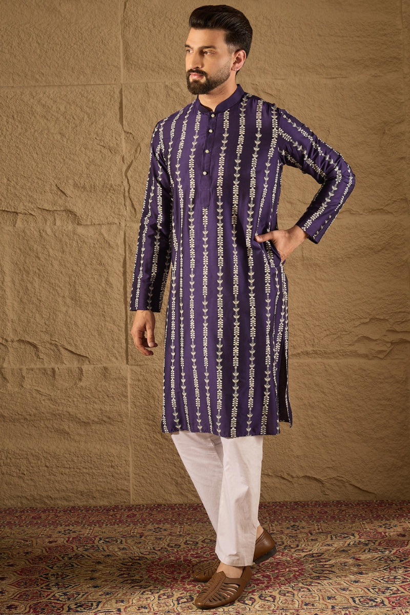 Purple Viscose Rayon Ethnic Motifs Printed Straight Kurta MKU1280