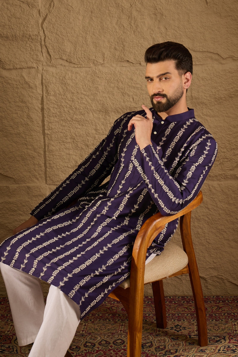 Purple Viscose Rayon Ethnic Motifs Printed Straight Kurta MKU1280