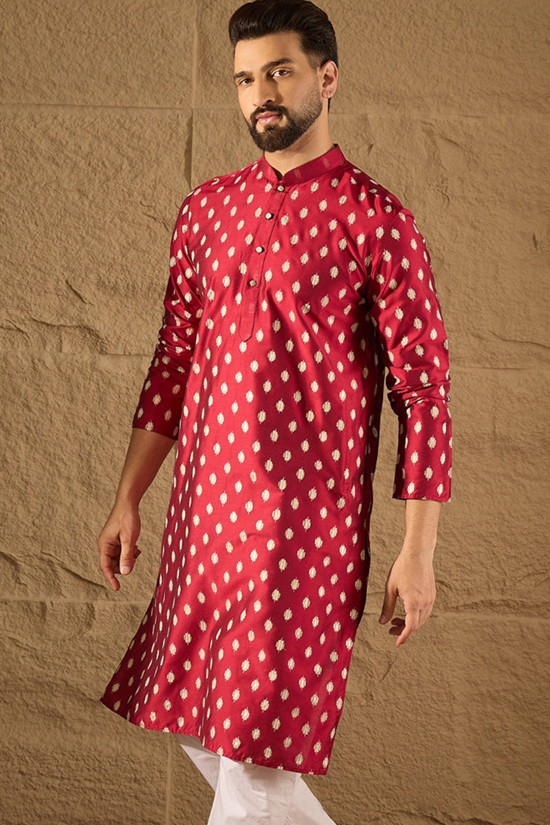 Maroon Silk Ikat Printed Straight Kurta MKU1281