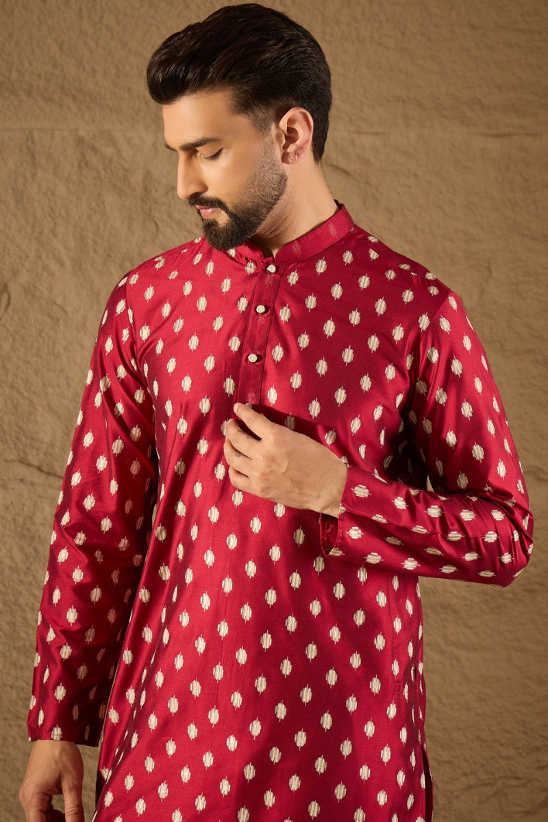 Maroon Silk Ikat Printed Straight Kurta MKU1281