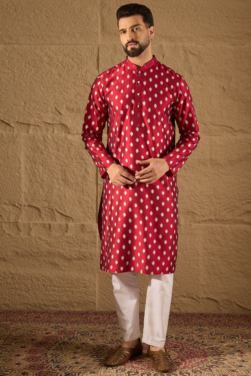 Maroon Silk Ikat Printed Straight Kurta MKU1281
