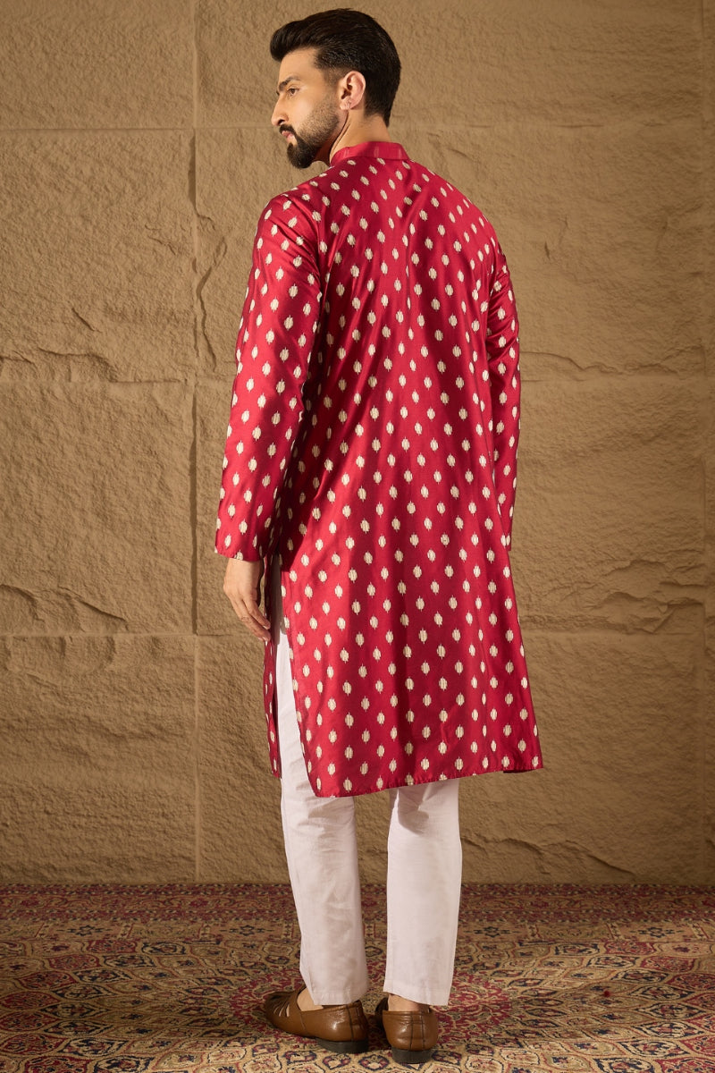 Maroon Silk Ikat Printed Straight Kurta MKU1281