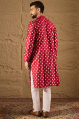 Maroon Silk Ikat Printed Straight Kurta HOPMKU1281