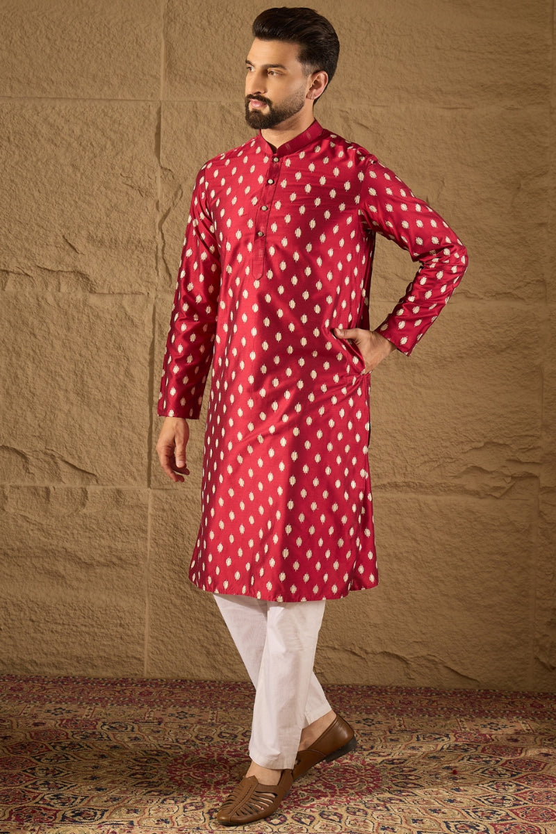 Maroon Silk Ikat Printed Straight Kurta MKU1281