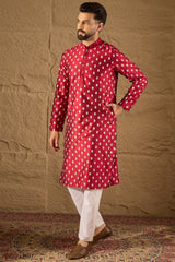 Maroon Pure Silk Ikkat Printed Straight Kurta MKU1281