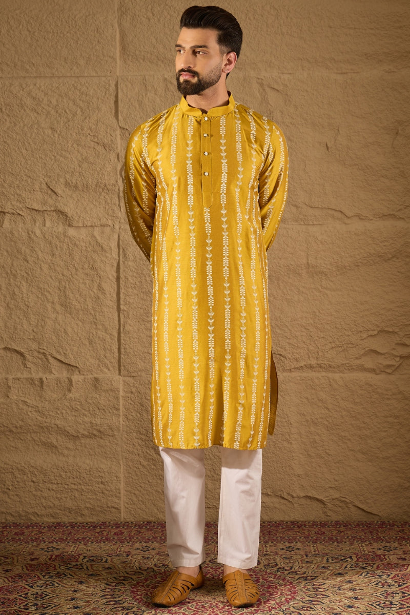 Yellow Viscose Rayon Ethnic Motifs Printed Straight Kurta HOPMKU1282 |