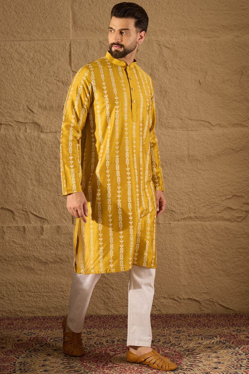 Yellow Viscose Rayon Ethnic Motifs Printed Straight Kurta HOPMKU1282 |