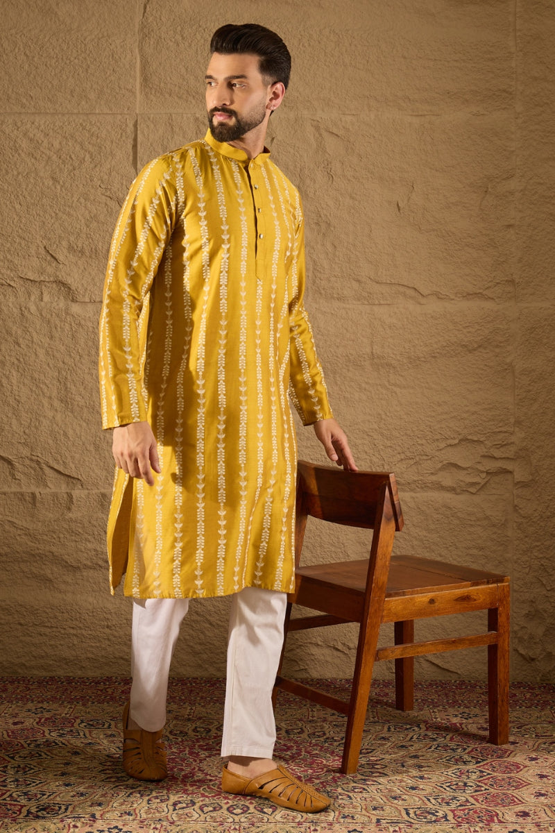 Yellow Viscose Rayon Ethnic Motifs Printed Straight Kurta HOPMKU1282 |