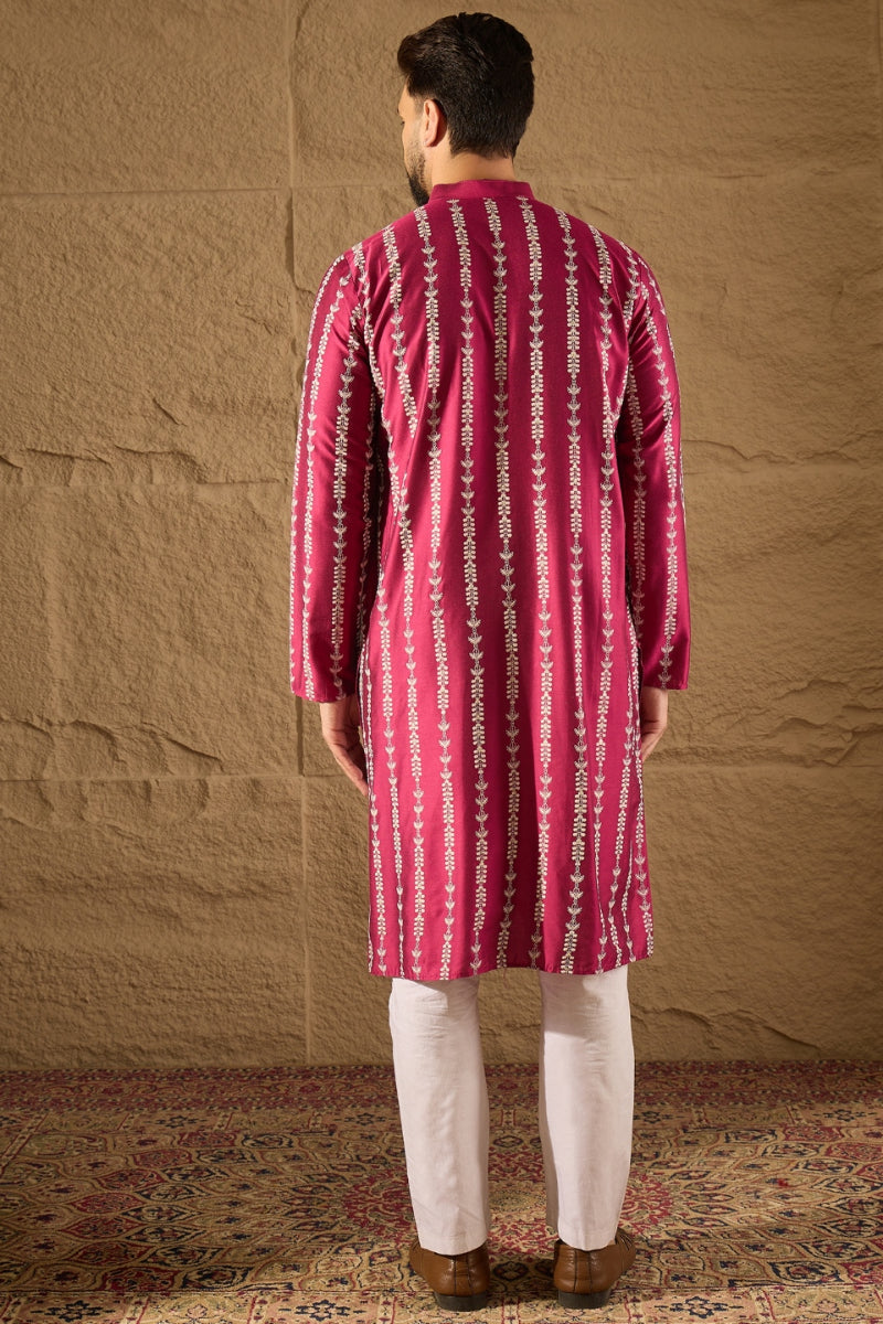 Pink Silk Ethnic Motifs Printed Straight Kurta MKU1283
