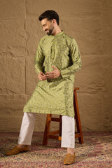 Green Silk Etnic Motifs Printed Straight Kurta MKU1285