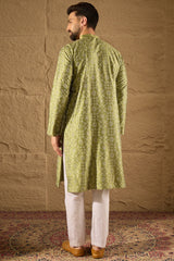 Green Silk Etnic Motifs Printed Straight Kurta MKU1285