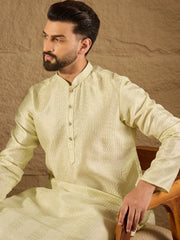 Ethnic Bay Men Green Silk Blend Embroidered Straight Kurta-MKU1287