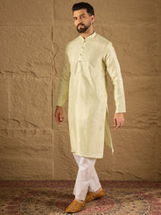 Ethnic Bay Men Green Silk Blend Embroidered Straight Kurta-MKU1287