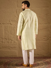 Ethnic Bay Men Green Silk Blend Embroidered Straight Kurta-MKU1287