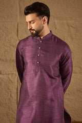 Purple  Viscose Rayon Embroidered Mandarin Collar Straight Kurta MKU1288