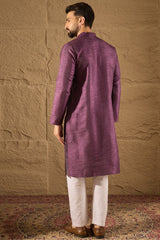 Purple  Viscose Rayon Embroidered Mandarin Collar Straight Kurta MKU1288