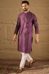 Purple  Viscose Rayon Embroidered Mandarin Collar Straight Kurta MKU1288