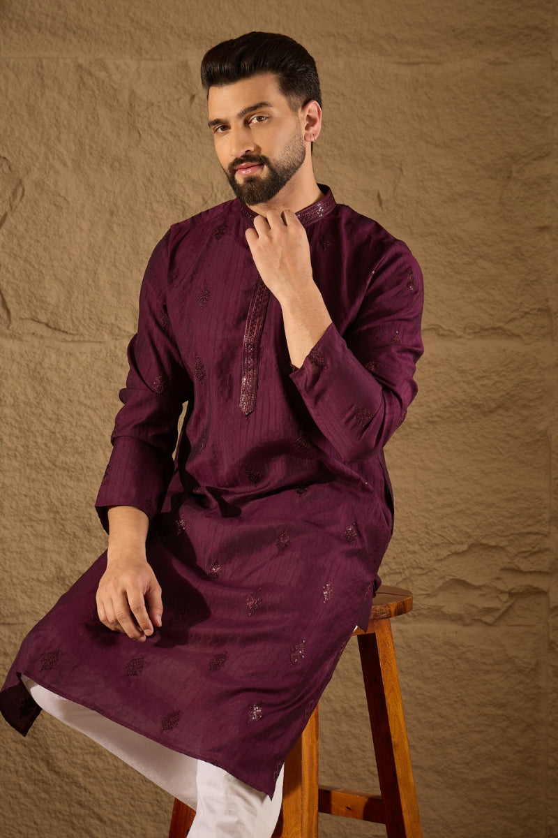 Purple Viscose Rayon Solid Embroidered Straight Kurta HOPMKU1291 | Des