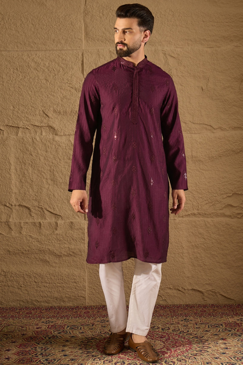Purple Viscose Rayon Solid Embroidered Straight Kurta HOPMKU1291 | Des