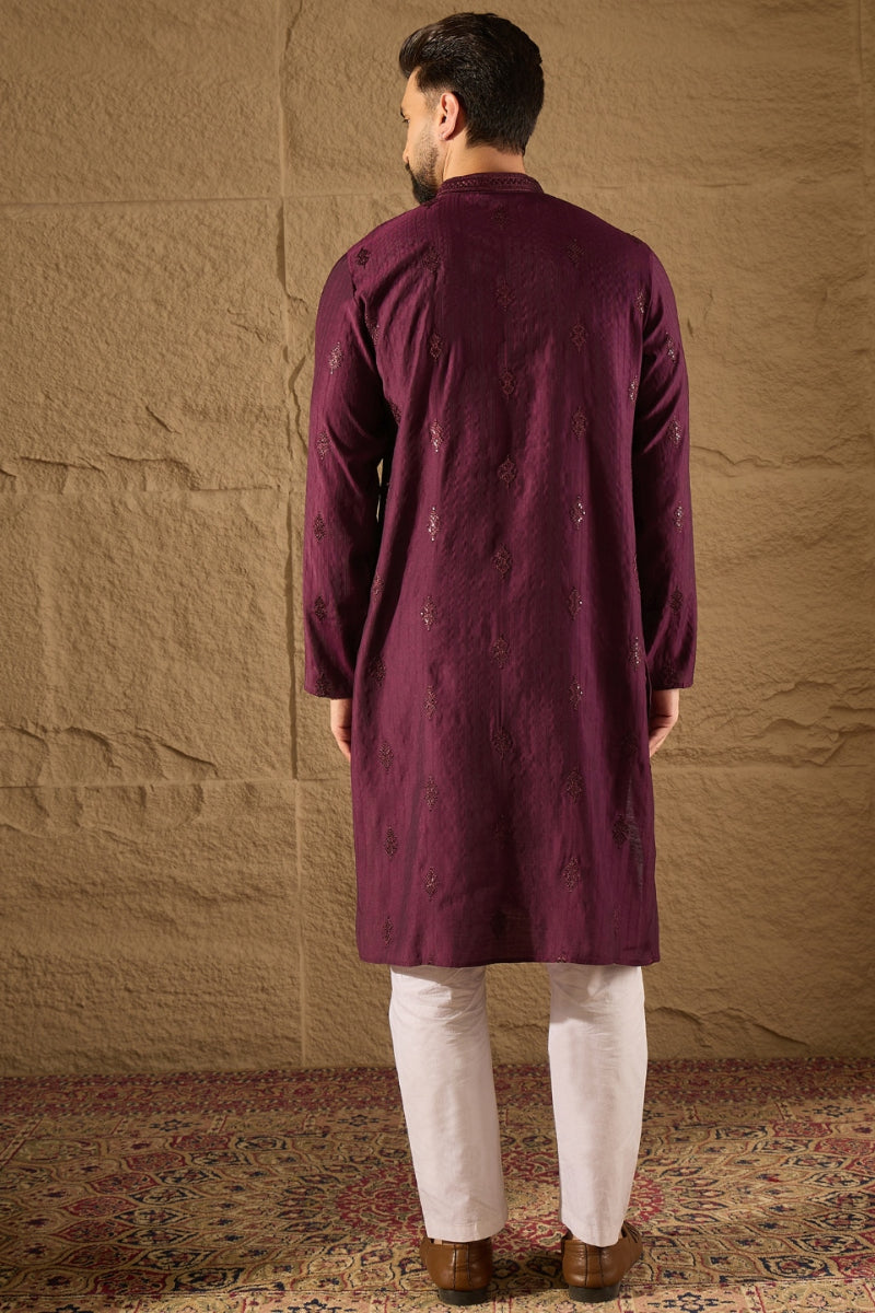 Purple Viscose Rayon Solid Embroidered Straight Kurta HOPMKU1291 | Des