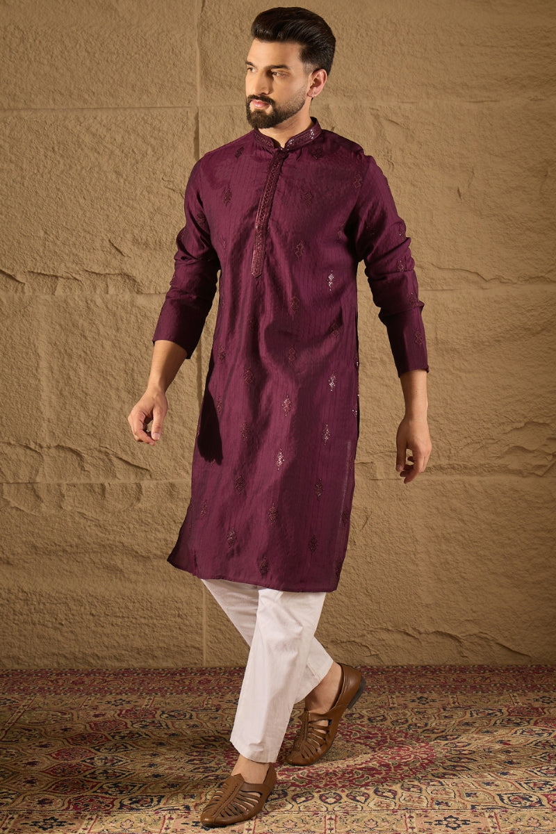 Purple Viscose Rayon Solid Embroidered Straight Kurta HOPMKU1291 | Des