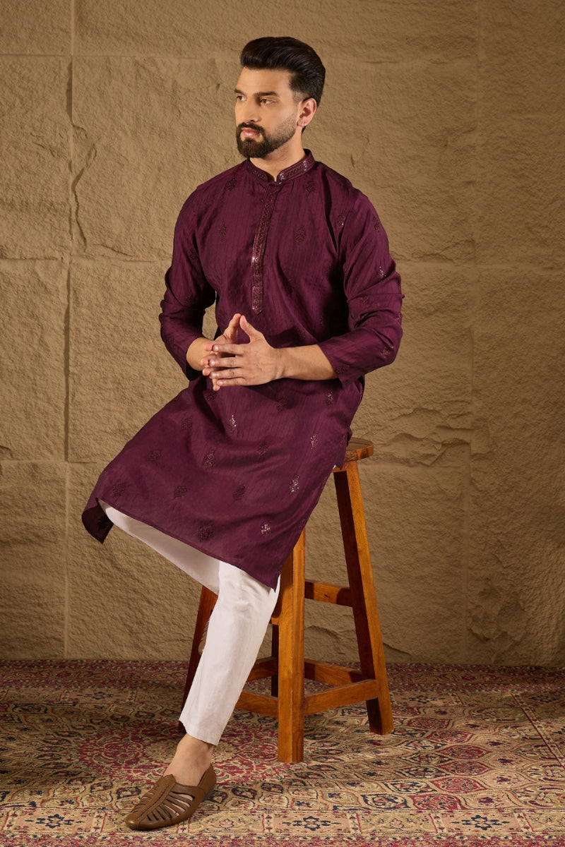 Purple Viscose Rayon Solid Embroidered Straight Kurta HOPMKU1291 | Des