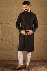 Black Viscose Rayon Embroidered Mandarin Collar Straight Kurta MKU1292