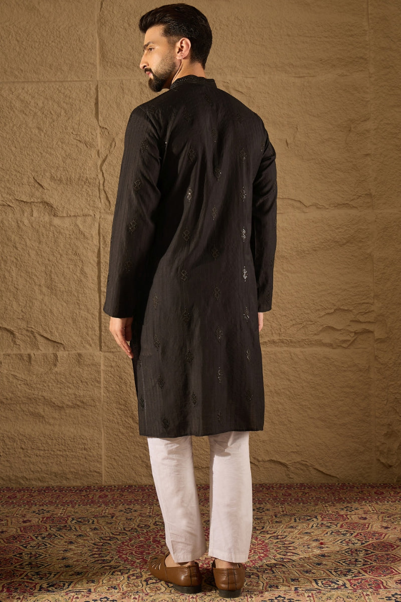 Black Viscose Rayon Solid Embroidered Straight Kurta HOPMKU1294 | Desi