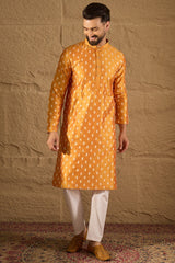 Yellow Silk Ikkat Printed Straight Kurta MKU1298