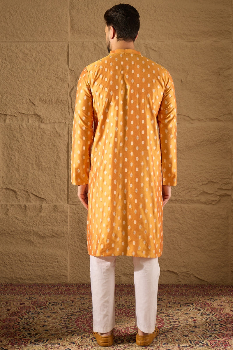 Yellow Silk Blend Ikat Printed Straight Kurta MKU1298