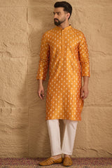 Yellow Silk Ikkat Printed Straight Kurta MKU1298
