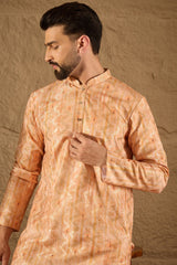 Orange Silk Blend Woven Straight Kurta MKU1301