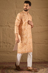 Orange Silk Blend Woven Straight Kurta MKU1301