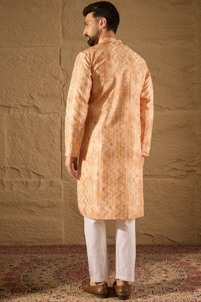 Orange Silk Blend Ethnic Motifs Embroidered Straight Kurta MKU1301