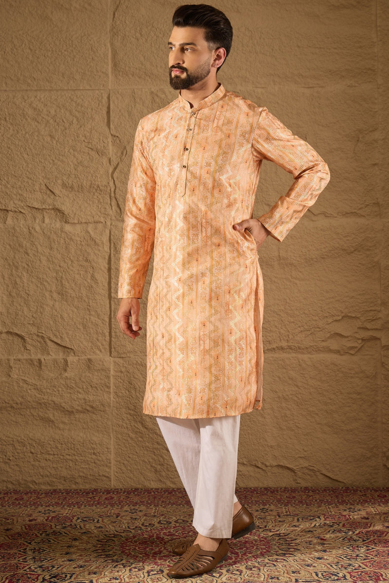 Orange Silk Blend Ethnic Motifs Embroidered Straight Kurta MKU1301