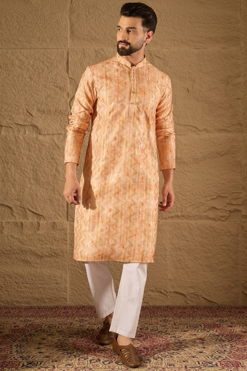 Orange Silk Blend Ethnic Motifs Embroidered Straight Kurta MKU1301