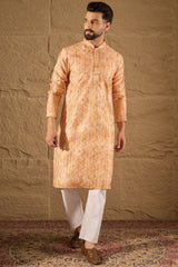 Orange Silk Blend Woven Straight Kurta MKU1301