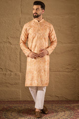 Orange Silk Blend Woven Straight Kurta MKU1301