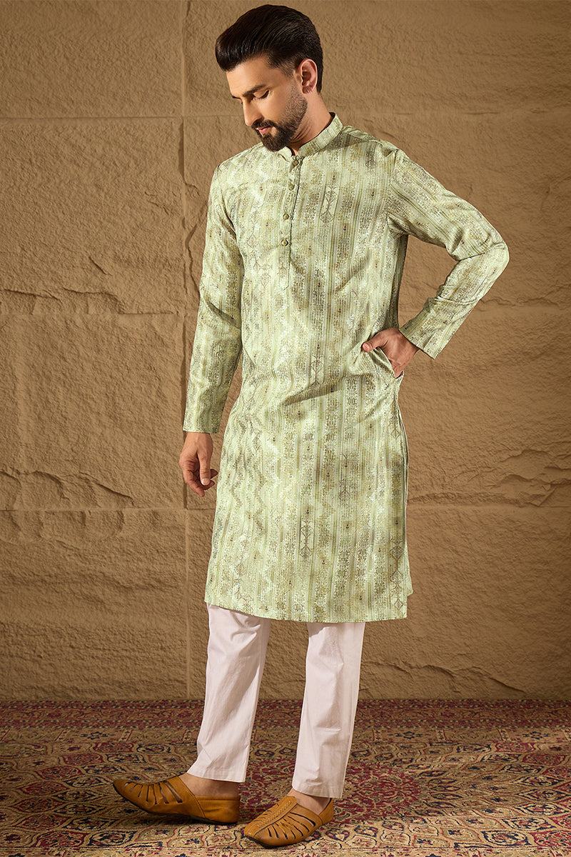 Olive Silk Blend Ethnic Motifs Embroidered Straight Kurta MKU1302
