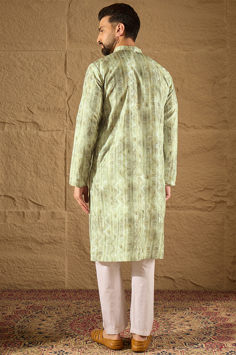 Olive Silk Blend Ethnic Motifs Embroidered Straight Kurta MKU1302