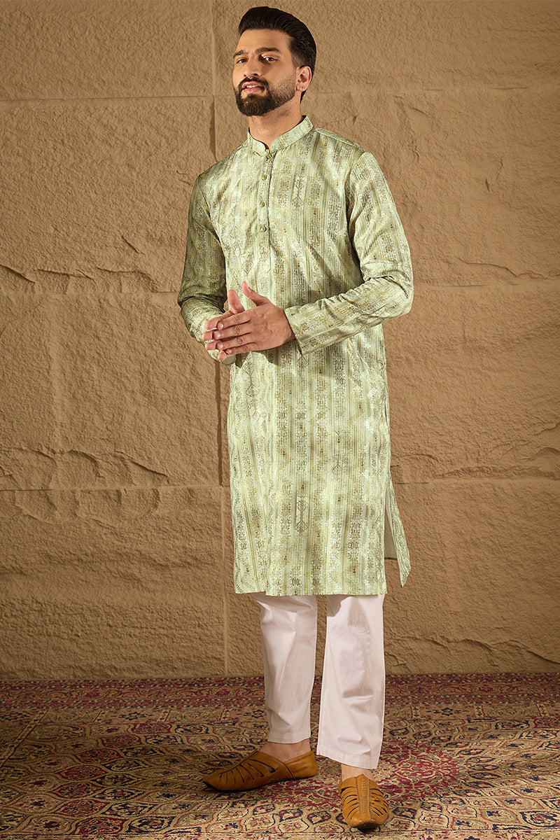 Olive Silk Blend Ethnic Motifs Embroidered Straight Kurta MKU1302
