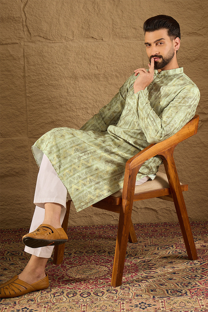 Olive Silk Blend Ethnic Motifs Embroidered Straight Kurta MKU1302