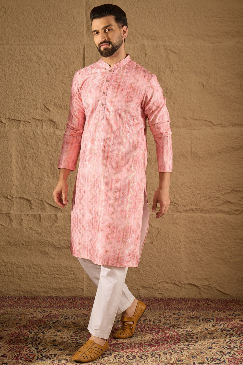 Pink Silk Blend Ethnic Motifs Embroidered Straight Kurta MKU1303