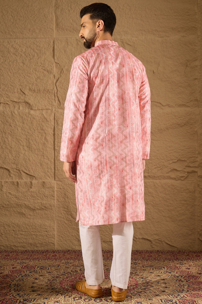 Pink Silk Blend Ethnic Motifs Embroidered Straight Kurta MKU1303