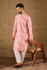 Pink Silk Woven Straight Kurta MKU1303
